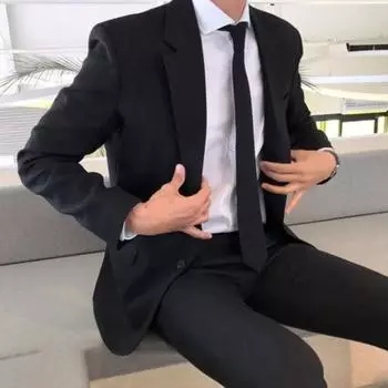 Мужской пиджак, деловой стиль, черный пиджак с галстуком и карманами, большой размер, отложной воротник, однобортный, для офиса, свадьбы, деловой поездки, одежда 4XL чёрный