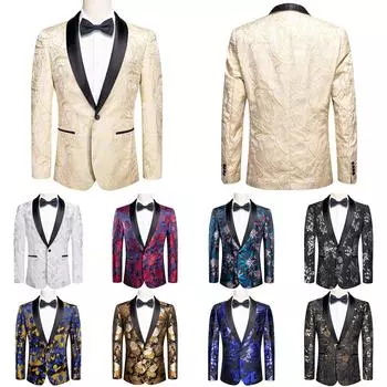 Мужской пиджак Hi-Tie, темно-бирюзовый и желтый модный пиджак с цветочным принтом, смокинг на 1 пуговице 2XL