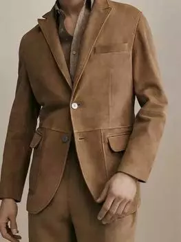 Мужской пиджак из натуральной мягкой овчины TAN, стильный деловой дизайн ручной работы S дубильная кора