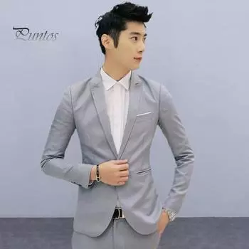 Мужской пиджак, приталенный, однотонный, деловой пиджак, на одной пуговице, с карманами для свадьбы, офиса, вечеринки M озеро синий