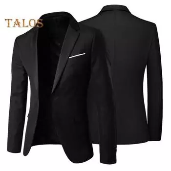 Мужской пиджак с длинным рукавом и лацканами, однотонный пиджак с одной пуговицей, официальная деловая верхняя одежда M белый