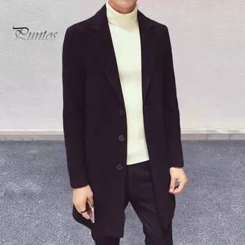 Мужской пиджак с лацканами, длинный рукав, однотонный пиджак средней длины, приталенный однобортный пиджак на осень-зиму из шерсти M хаки