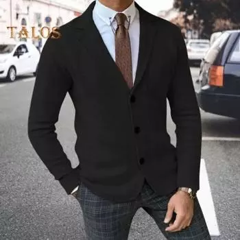 Мужской пиджак с лацканами, длинный рукав, приталенный пиджак с карманами, однотонный однобортный повседневный офисный пиджак M светло-серый