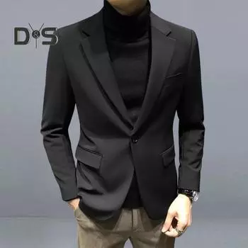 Мужской пиджак с лацканами, длинными рукавами, карманами-клапанами, повседневный деловой пиджак, однотонный, на одной пуговице, деловая рабочая одежда M темно-серого