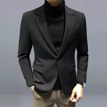 Мужской пиджак с лацканами, длинными рукавами, карманами-клапанами, повседневный деловой пиджак, однотонный, на одной пуговице, деловая рабочая одежда M темно-серого