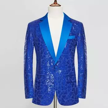 Мужской пиджак с треугольными пайетками, блестящий блейзер XS