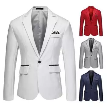 Мужской пиджак весна-осень с длинным рукавом и лацканами, с карманами-клапанами M белый