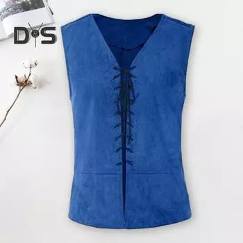 Мужской пиратский жилет, винтажный средневековый жилет на шнуровке, однотонный, с v-образным вырезом, без рукавов, косплей, топ на бретелях для Хэллоуина, ролевых игр XL темно-коричневого