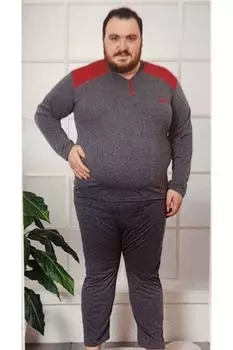 Мужской пижамный комплект больших размеров с длинным рукавом, мужской пижамный комплект большого размера, дымчатый