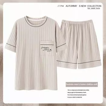 Мужской пижамный комплект размера плюс 5XL — летний топ с короткими рукавами и круглым вырезом и шорты для веса 200 фунтов. 2XL for 140-160 lbs