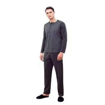 Мужской пижамный комплект с длинными рукавами и длинными рукавами Eros Patterned Pajamas Interlock