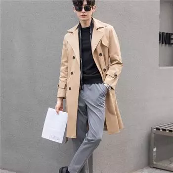 Мужской плащ, черная осенне-зимняя длинная двубортная ветровка в британском стиле S-6XL S чёрный