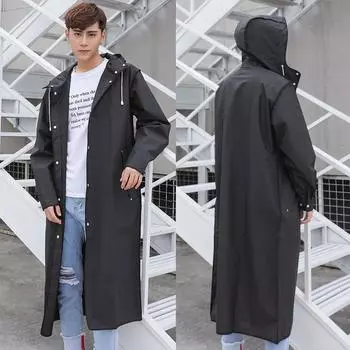 Мужской плащ Four Seasons с капюшоном, однотонный, с длинным рукавом, для походов, путешествий, школы, верхняя одежда L чёрный