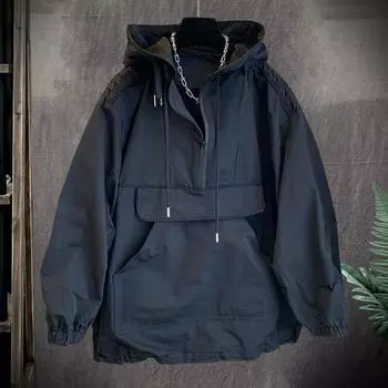 Мужской плащ с капюшоном, длинный рукав, ветрозащитная куртка с застежкой-молнией на половину длины, карман-кенгуру XL белый