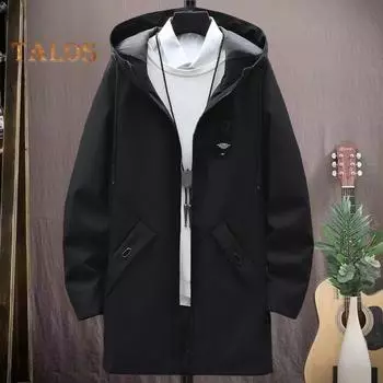 Мужской плащ с капюшоном, длинными рукавами, завязками на шнурке, средней длины, с карманами, однотонная ветровка на молнии M бежевый