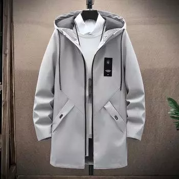 Мужской плащ с капюшоном, длинными рукавами, завязками на шнурке, средней длины, с карманами, однотонная ветровка на молнии XXXL чёрный