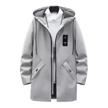 Мужской плащ с капюшоном, длинными рукавами, завязками на шнурке, средней длины, с карманами, однотонная ветровка на молнии M бежевый