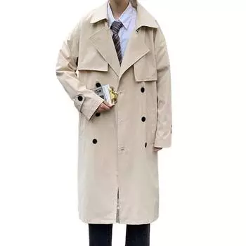 Мужской плащ с крутыми пуговицами и карманами, зимний воротник с отложным воротником для свиданий M хаки