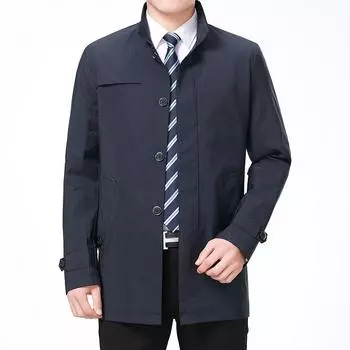 Мужской плащ, весенняя длинная куртка, мужская осенняя ветровка, деловая мужская куртка, однотонное с отложным воротником M кофейный