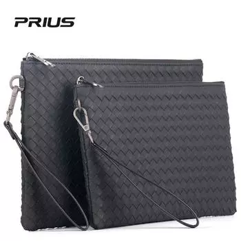 Мужской плетеный клатч из вощеной кожи, весна/лето 2025 г. — большой конверт и сумка для iPad Large чёрный