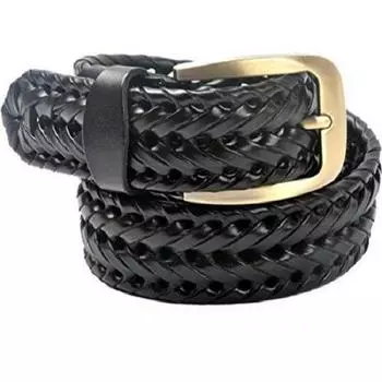 Мужской плетеный ремень из натуральной кожи с оригинальным фирменным логотипом | Плетеный кожаный ремень для повседневных брюк с латунной пряжкой | Микро Регулируемый