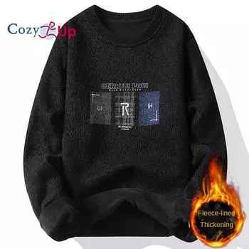 Мужской плюшевый и утолщенный вязаный пуловер Cozy Up, теплый свитер для улицы M чёрный