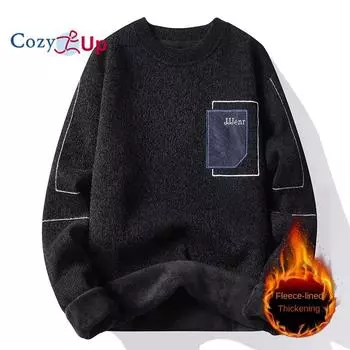 Мужской плюшевый и утолщенный вязаный пуловер Cozy Up, теплый свитер для улицы M чёрный