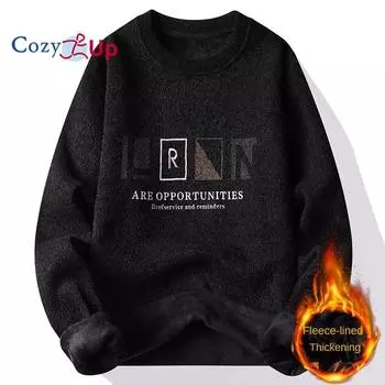 Мужской плюшевый и утолщенный вязаный пуловер Cozy Up, теплый свитер для улицы M чёрный