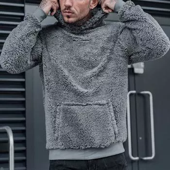 Мужской плюшевый модный свитер, осенне-зимний повседневный спортивный топ с капюшоном XL серый