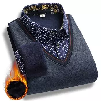 Мужской плюшевый свитер осень-зима, имитация двухсекционного пуловера с воротником-поло, флисовый толстый теплый вязаный свитер, повседневные джемперы L вино красного