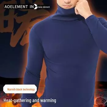 Мужской плюшевый утолщенный топ с длинными рукавами: Теплый, облегающий, со средним/высоким воротником, осенний слой, защищающий от холода 190(XXXXL) чёрный