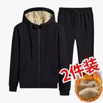 Мужской плюшевый утолщенный зимний кардиган: Теплая толстовка из овчины и свободная спортивная куртка с верхом на молнии и брюками M