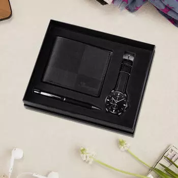 Мужской подарочный набор корзин Красивое украшение Элегантная современная коробка Часы Кошелек Ручка для Black