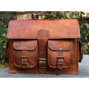 Мужской подлинный винтажный кожаный портфель-портфель на плечо из козы для ноутбука 11 x 15 x 5 in коричневый