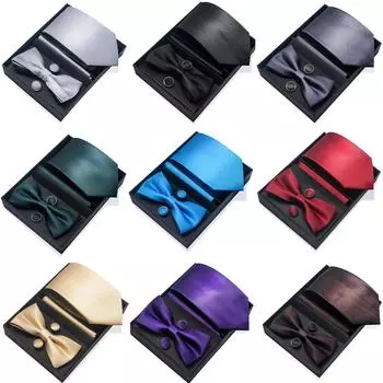 Мужской полиэстеровый галстук-бабочка, квадратный шарф, запонки, набор галстуков, 60 цветов, свадебный, шафер, профессиональный деловой галстук для мужчин