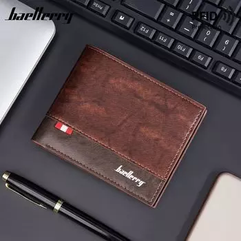 Мужской полосатый держатель для карт Baellerry из искусственной кожи с технологией RFID, горизонтальный короткий сгиб, кошелек для монет с цветными блоками