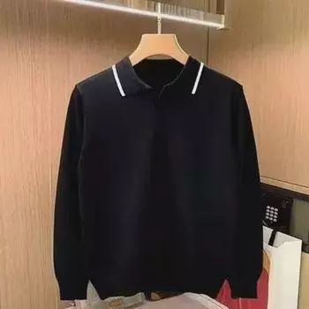 Мужской полосатый свитер-поло Slim Fit — европейский и американский стиль, тренд осени/зимы 3XL белый