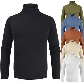 Мужской полосатый тонкий пуловер с высоким воротом, свитер, трикотаж, модная нижняя рубашка XXXL чёрный