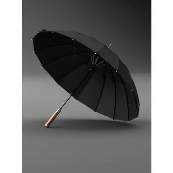 Мужской полуавтоматический зонт с прямой деревянной ручкой в стиле ретро, 16 костей, усиленный увеличенный ветроустойчивый зонт с длинной ручкой для двойного человека