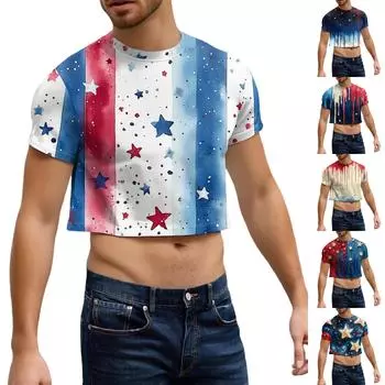 Мужской полукрой повседневный пляжный топ с круглым вырезом и короткими рукавами S бежевый