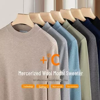 Мужской полуводолазный свитер из мерсеризованной шерсти и модала - теплый трикотажный слой до середины шеи для осени и зимы 4XL темно-серого