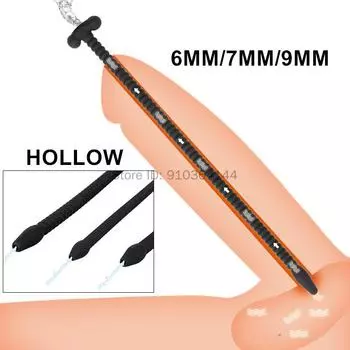 Мужской полый уретральный катетер Моча Уретра Зондирование Силиконовая пробка для пениса Дилдо Дилататор Задержка эякуляции Секс-игрушки для мужчин Взрослых 6mm