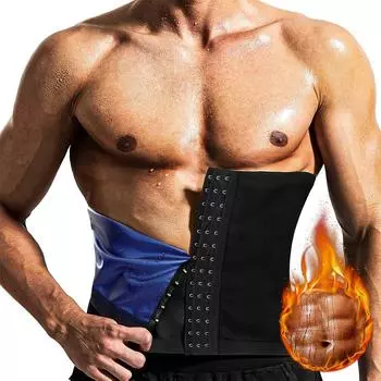 Мужской пояс-триммер для талии, пояс для похудения, формирователь тела, Корректирующее белье для похудения, фитнес-сжигатель жира, потовые ленты для сауны S/M чёрный/синий