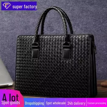 Мужской портфель и сумка из натуральной кожи большой вместимости, сотканные вручную из коровьей кожи Frame 5; 14 inches