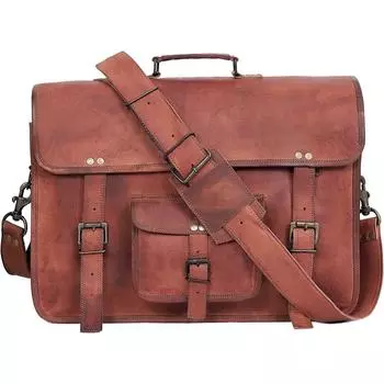 Мужской портфель из козьей кожи, винтажный коричневый портфель для ноутбука, настоящая сумка через плечо 11 X 15 X 4 in коричневый