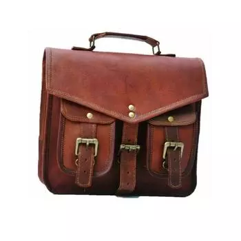 Мужской портфель из кожи козы для ноутбука, винтажная коричневая новая седельная сумка 11 x 15 x 4 in коричневый
