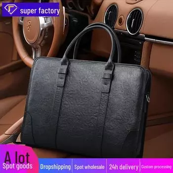 Мужской портфель из натуральной кожи большой вместимости - модная сумка из коровьей кожи с верхним слоем чёрный