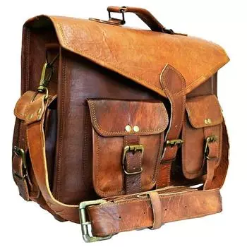 Мужской портфель из натуральной кожи, коричневая сумка для ноутбука, сумка через плечо 15 x 11 x 5 in коричневый