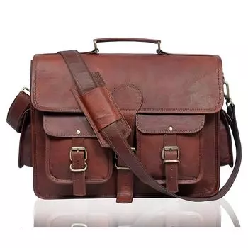 Мужской портфель из натуральной кожи, винтажная сумка-мессенджер, наплечная сумка для ноутбука 18 x 14 x 6 in
