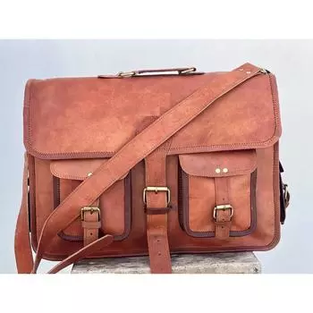 Мужской портфель из натуральной кожи, винтажная сумка-мессенджер, наплечная сумка для ноутбука 18 x 14 x 6 in